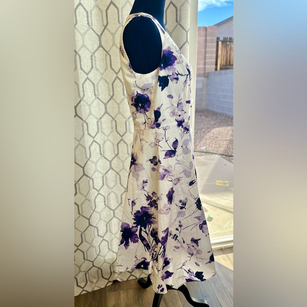 EUC DKNY White & Purple Floral Handkerchief Hem Fit-&-Flare Dress - Picture 7 of 16